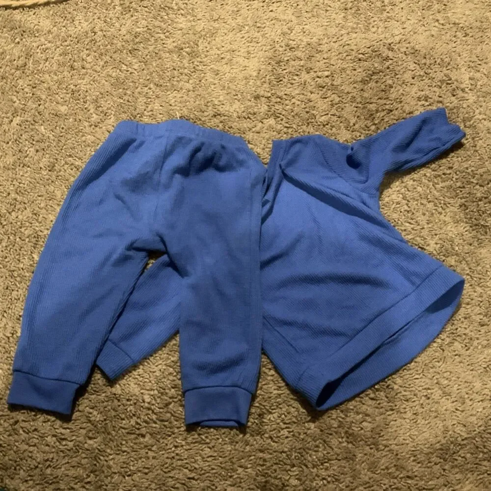 NWT Cat & Jack Toddler Boys' Long Sleeve Thermal Top and Shorts Set, Blue, 18 M